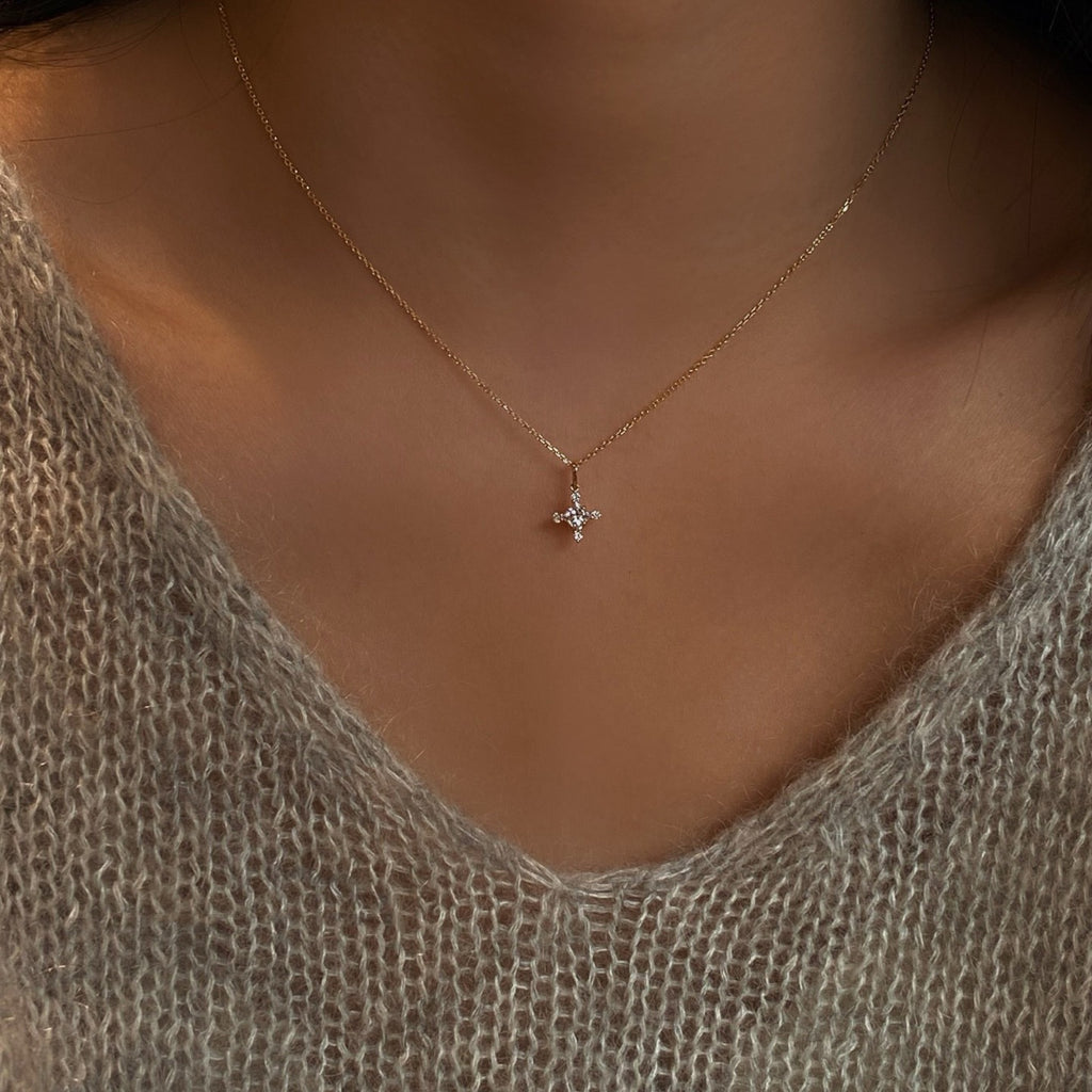 925 Sterling Silver Mini Cross Pendant Necklace | 18K Gold Ultra-Fine Sparkling Diamond
