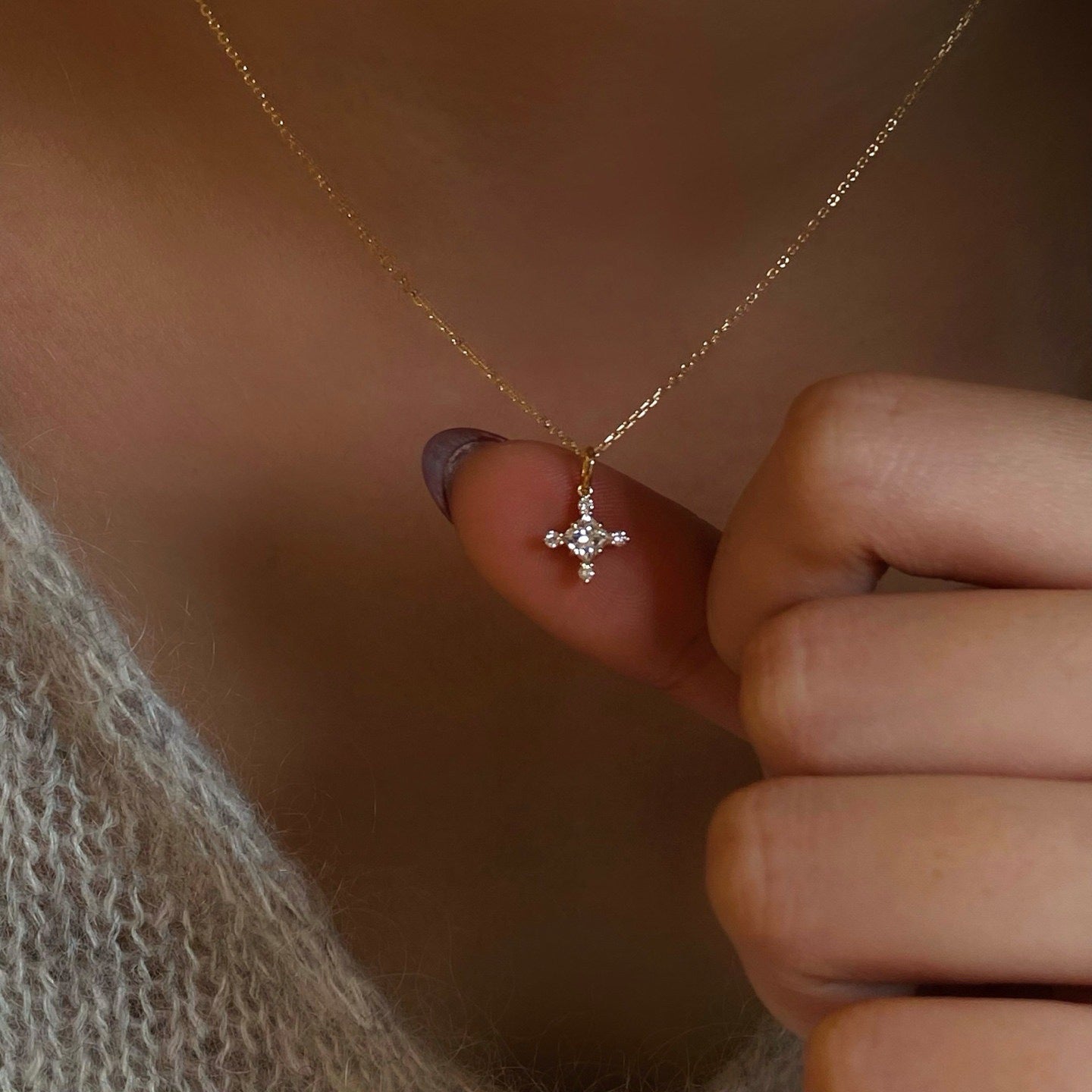 925 Sterling Silver Mini Cross Pendant Necklace | 18K Gold Ultra-Fine Sparkling Diamond