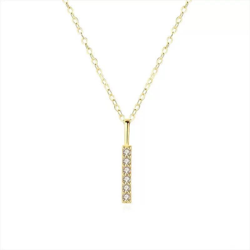 925 Sterling Silver Zircon Geometric Pendant Necklace | 18K Gold Mini Bar Clavicle Chain