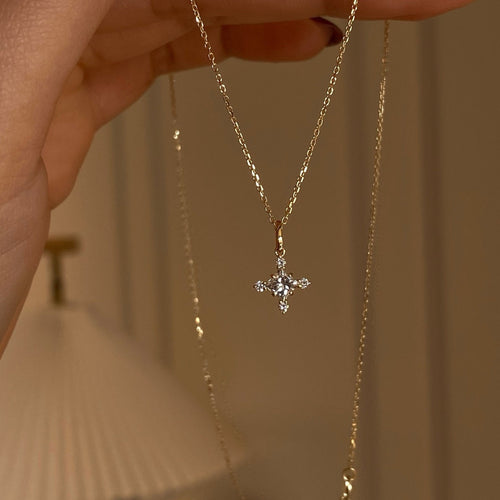 925 Sterling Silver Mini Cross Pendant Necklace | 18K Gold Ultra-Fine Sparkling Diamond