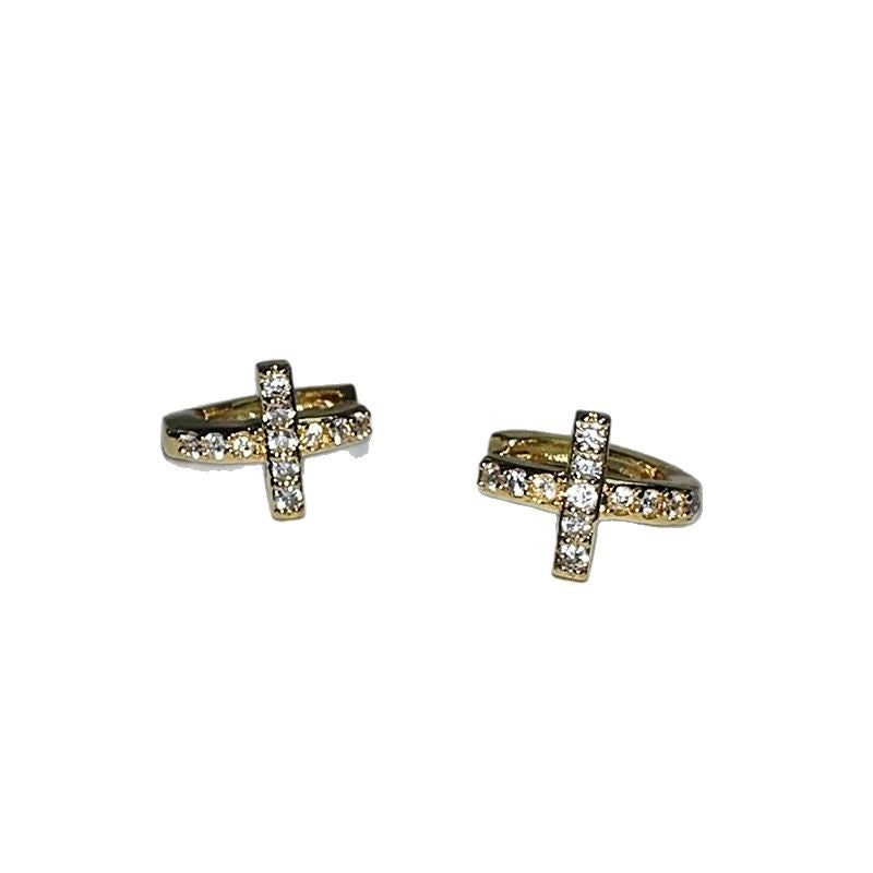 S925 Sterling Silver Mini Cross Diamond Earrings | 18K Gold Plated | Versatile