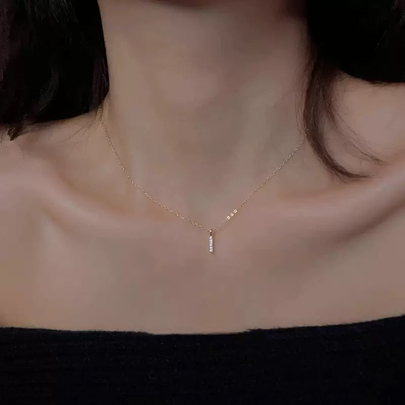 925 Sterling Silver Zircon Geometric Pendant Necklace | 18K Gold Mini Bar Clavicle Chain
