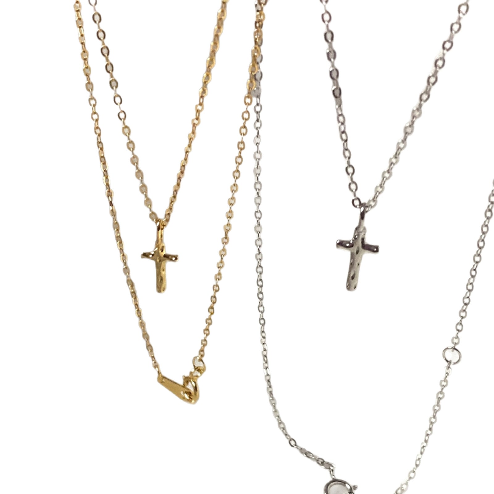 925 Sterling Silver Cross Necklace | 18K Gold Hammer Pattern Minimalist Clavicle Chain