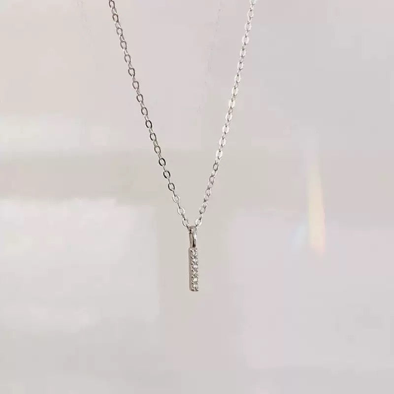 925 Sterling Silver Zircon Geometric Pendant Necklace | 18K Gold Mini Bar Clavicle Chain