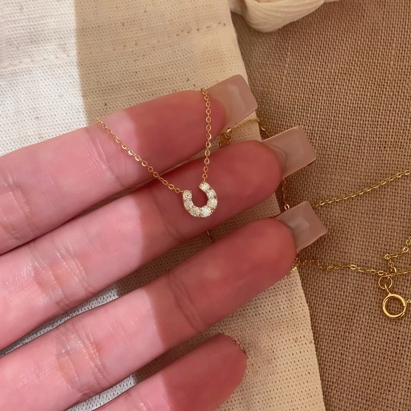 S925 Sterling Silver Mini Horseshoe Necklace | 18K Gold Plated U-Shape Clavicle Chain